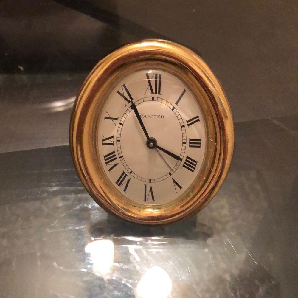 Cartier gold-plated Oval baignoire quartz clock